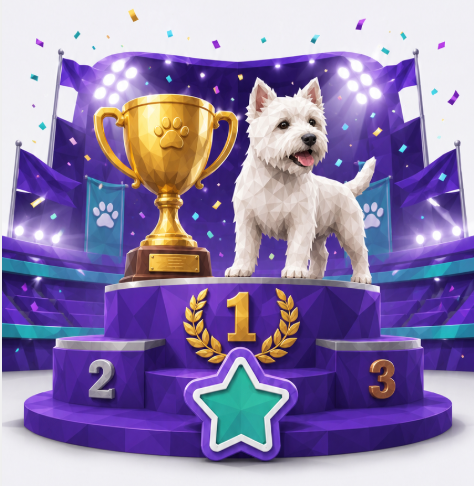 A Petchi dog winning a trophy in the stadium